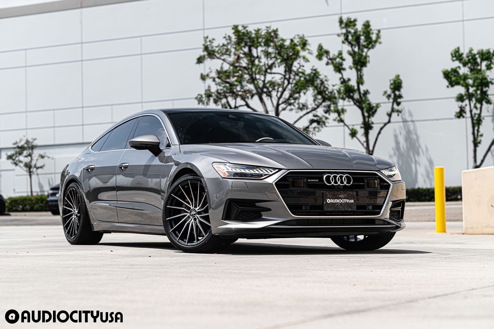 gray 2019 audi a7 with gloss black machined face gianna veloce 20 inch wheels